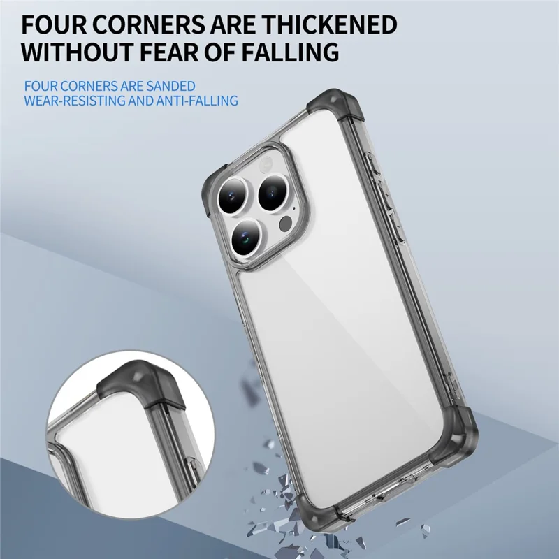 For iPhone 16 Pro Case Reinforced Corners TPU + Acrylic Clear Phone Back Cover - Transparent Black