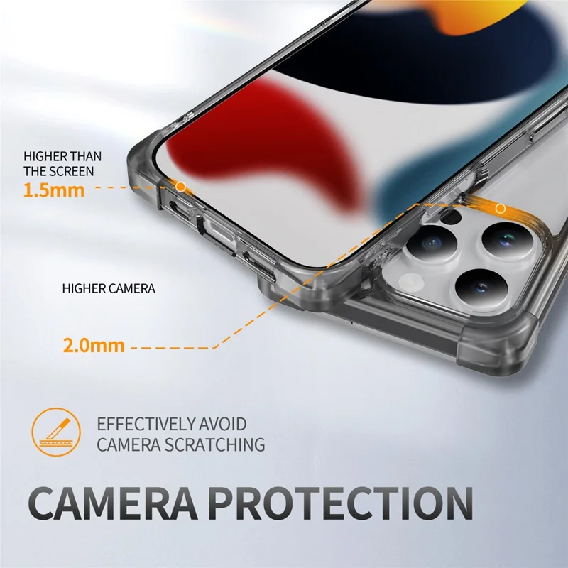 For iPhone 16 Pro Case Reinforced Corners TPU + Acrylic Clear Phone Back Cover - Transparent Black