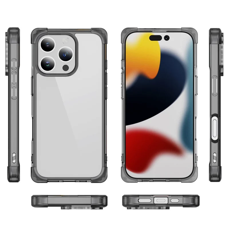 For iPhone 16 Pro Case Reinforced Corners TPU + Acrylic Clear Phone Back Cover - Transparent Black