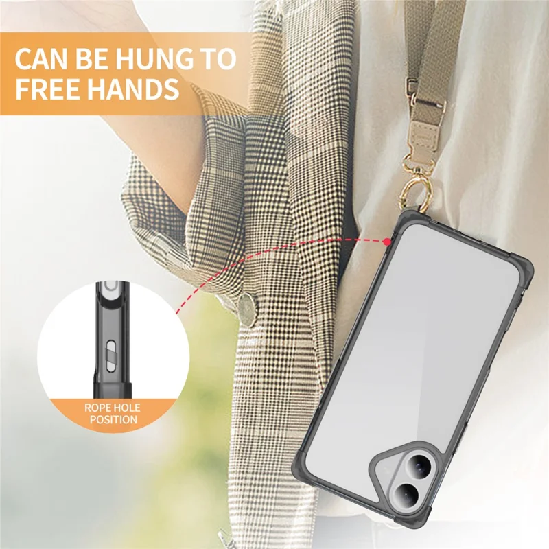 For iPhone 16 Plus Case Reinforced Corners TPU + Acrylic Clear Phone Back Cover - Transparent Black