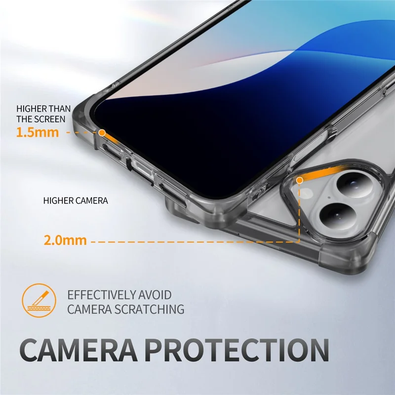 For iPhone 16 Plus Case Reinforced Corners TPU + Acrylic Clear Phone Back Cover - Transparent Black