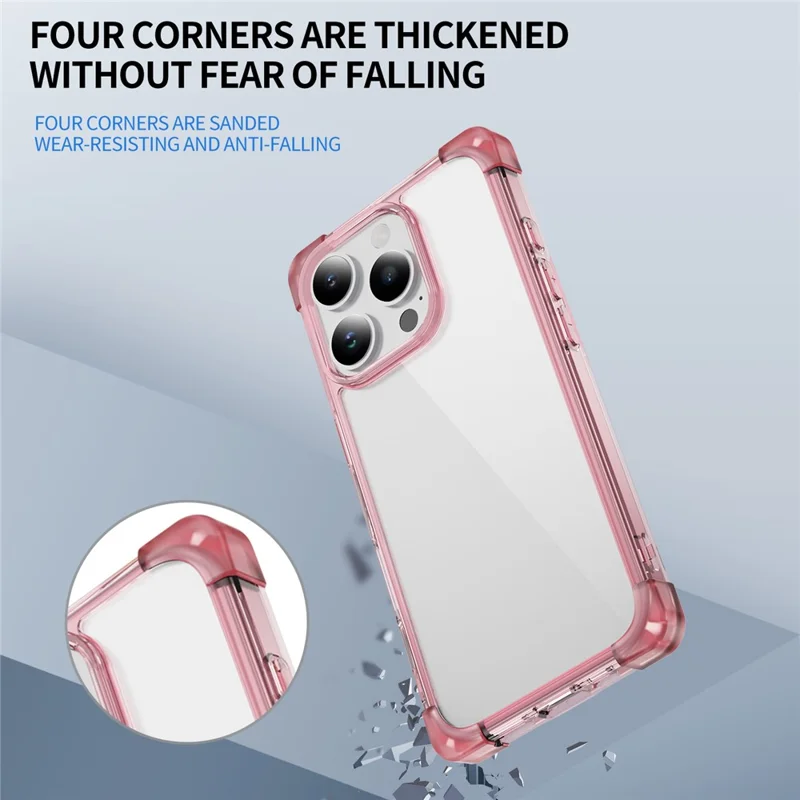 For iPhone 16 Pro Max Case Reinforced Corners TPU + Acrylic Clear Phone Back Cover - Transparent Pink