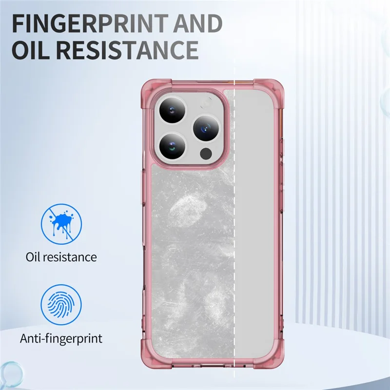 For iPhone 16 Pro Max Case Reinforced Corners TPU + Acrylic Clear Phone Back Cover - Transparent Pink