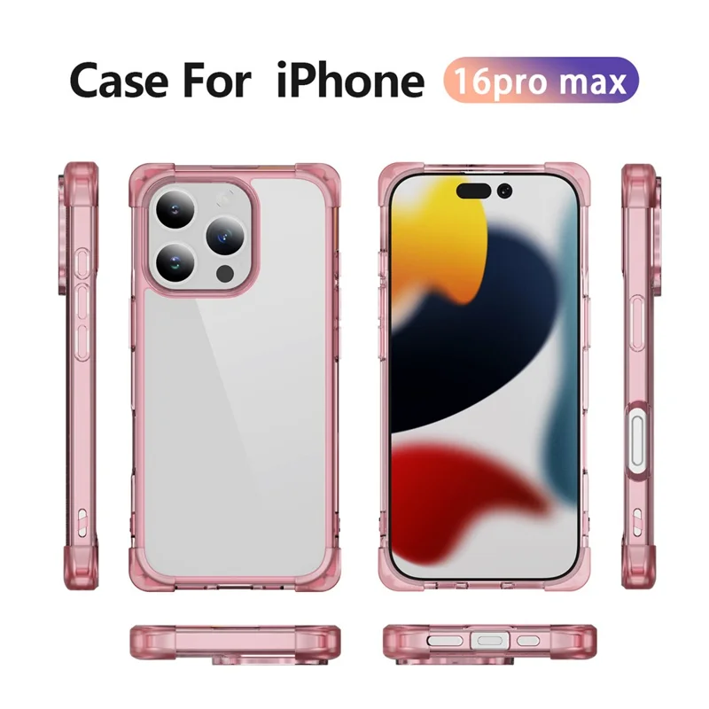 For iPhone 16 Pro Max Case Reinforced Corners TPU + Acrylic Clear Phone Back Cover - Transparent Pink