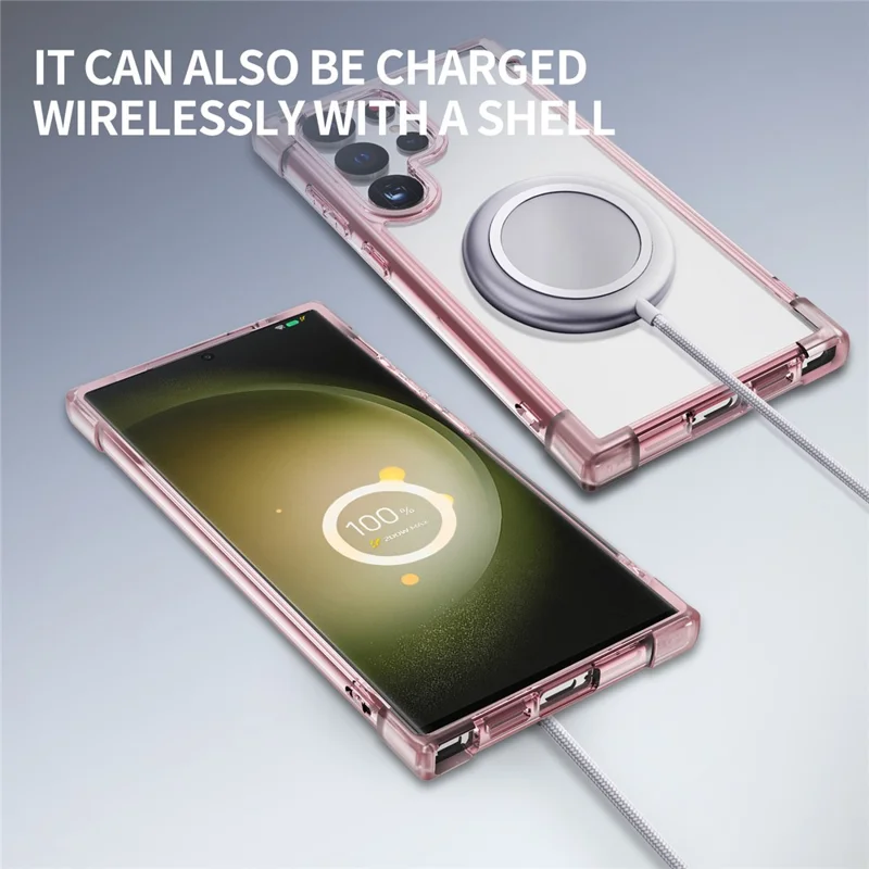 For Samsung Galaxy S24 Ultra Case Reinforced Corners TPU + Acrylic Clear Phone Back Cover - Transparent Pink