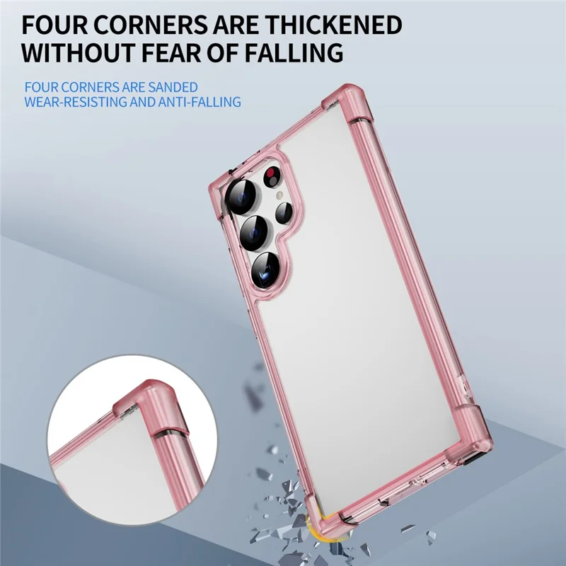 For Samsung Galaxy S24 Ultra Case Reinforced Corners TPU + Acrylic Clear Phone Back Cover - Transparent Pink