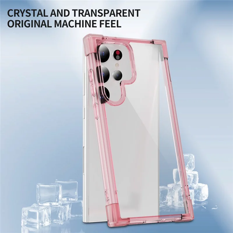 For Samsung Galaxy S24 Ultra Case Reinforced Corners TPU + Acrylic Clear Phone Back Cover - Transparent Pink