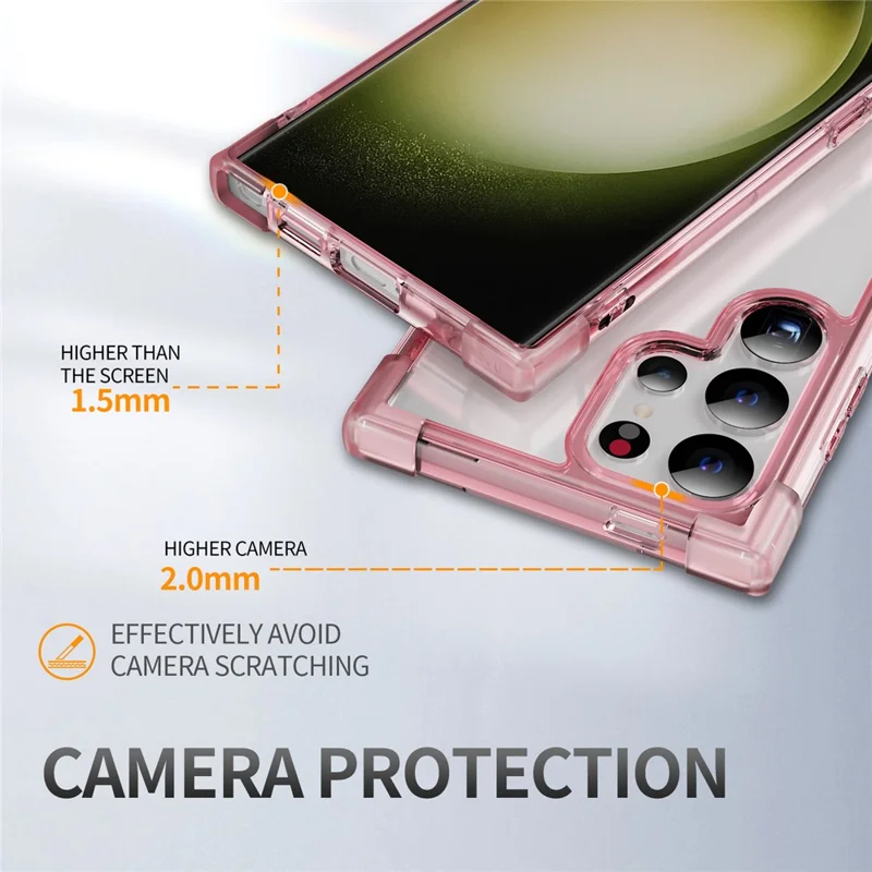 For Samsung Galaxy S24 Ultra Case Reinforced Corners TPU + Acrylic Clear Phone Back Cover - Transparent Pink