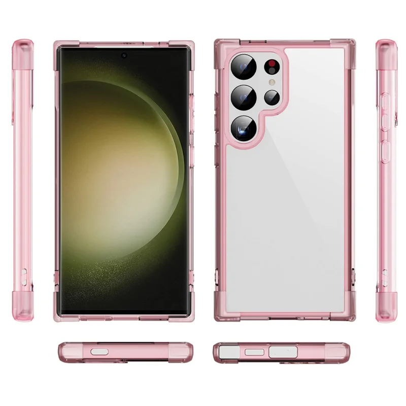 For Samsung Galaxy S24 Ultra Case Reinforced Corners TPU + Acrylic Clear Phone Back Cover - Transparent Pink