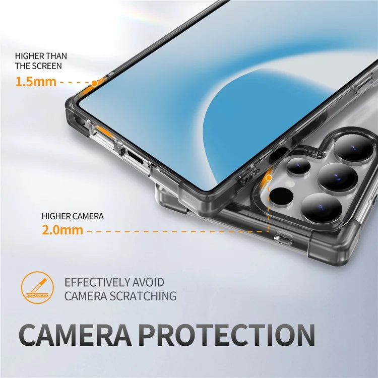 For Samsung Galaxy S25 Ultra Case Reinforced Corners TPU + Acrylic Clear Phone Back Cover - Transparent Black