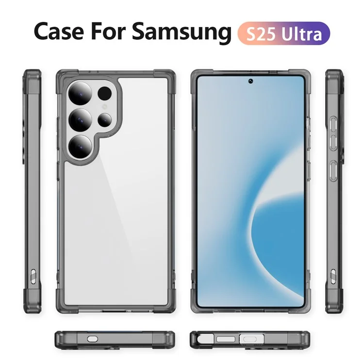For Samsung Galaxy S25 Ultra Case Reinforced Corners TPU + Acrylic Clear Phone Back Cover - Transparent Black