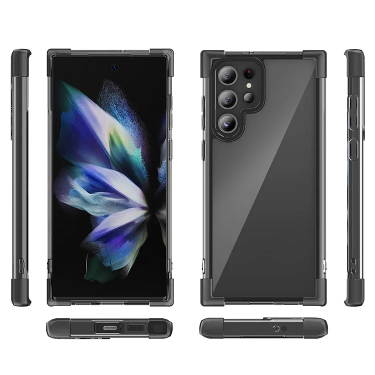 Funda para Samsung Galaxy S23 Ultra Esquinas reforzadas TPU + Cubierta de teléfono trasera de acrílico transparente - Negro transparente