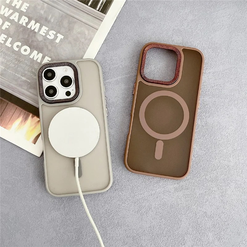 For iPhone 16 Pro Max Case Compatible with MagSafe TPU + Acrylic Phone Back Cover Diamond Texture - Grey