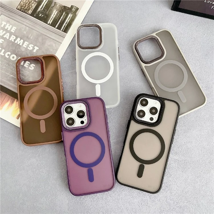For iPhone 16 Pro Max Case Compatible with MagSafe TPU + Acrylic Phone Back Cover Diamond Texture - Grey