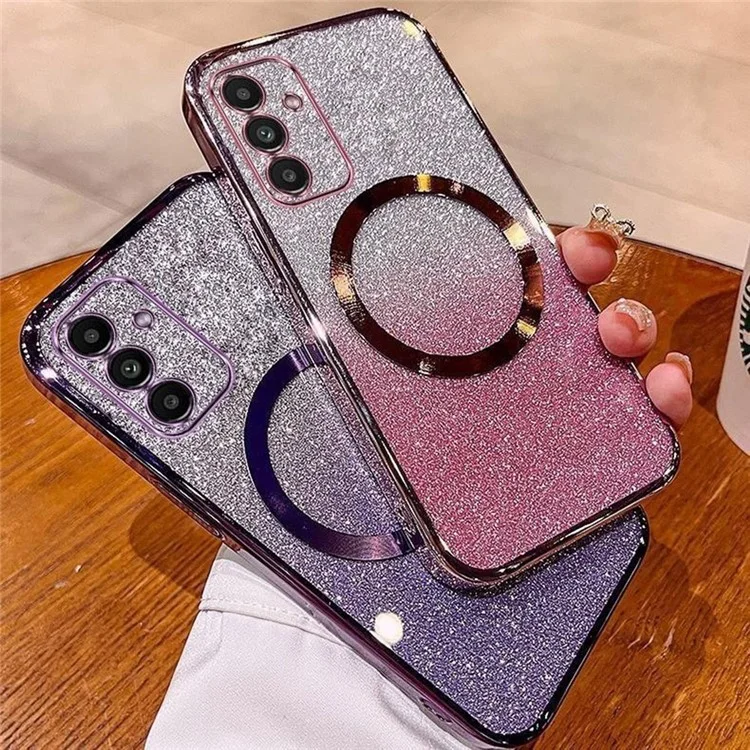 Hülle für Samsung Galaxy S24 kompatibel mit MagSafe, elektroplattierter Farbverlauf Glitter TPU-Handyhülle - Roségold