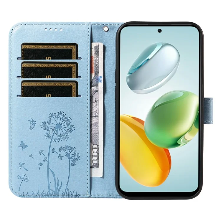 Leather Case for Honor Play 60 Plus 5G / 200 Smart 5G / Play 9T / X7c 4G Wallet Phone Cover Dandelion Imprint - Sky Blue
