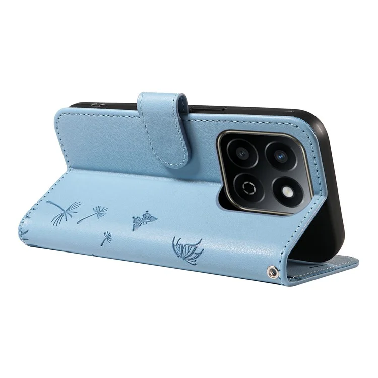 Leather Case for Honor Play 60 Plus 5G / 200 Smart 5G / Play 9T / X7c 4G Wallet Phone Cover Dandelion Imprint - Sky Blue