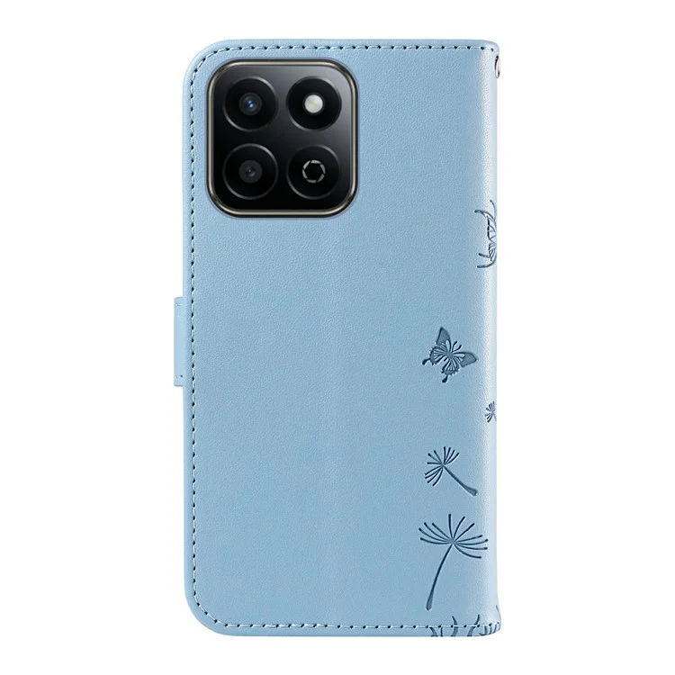 Leather Case for Honor Play 60 Plus 5G / 200 Smart 5G / Play 9T / X7c 4G Wallet Phone Cover Dandelion Imprint - Sky Blue