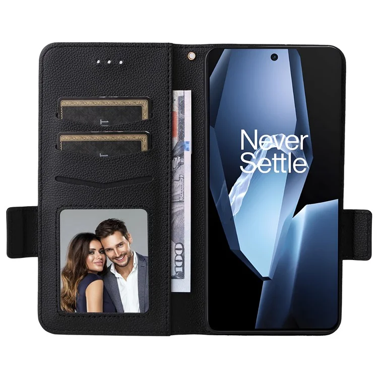 Capa de couro para OnePlus Ace 5 5G / Ace 5 Pro 5G / 13R Textura de lichia Carteira flip cover de telefone - Preto