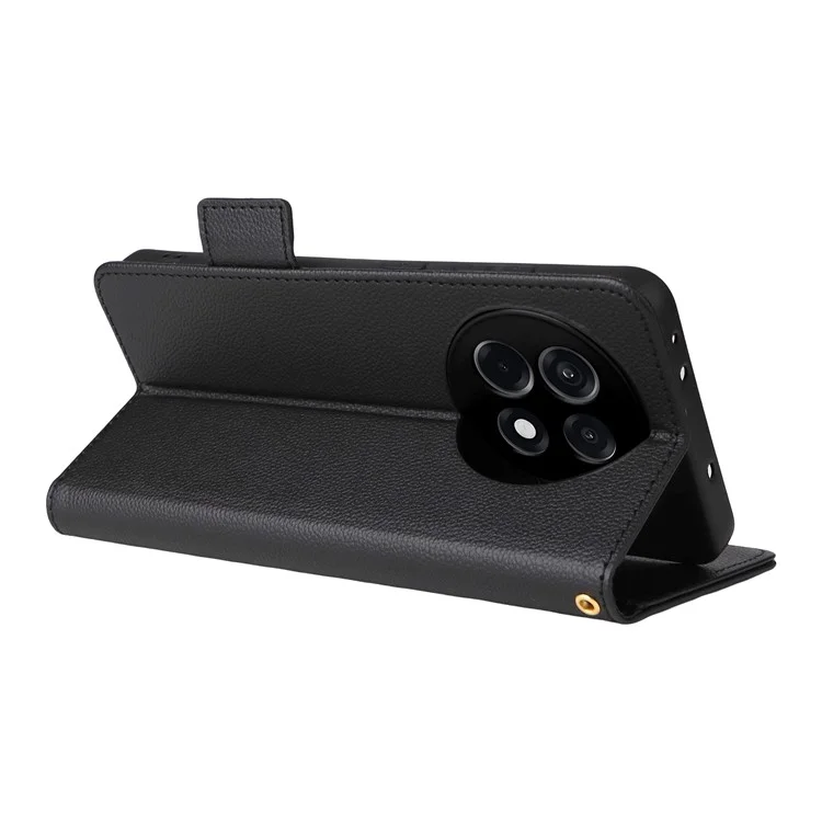 Capa de couro para OnePlus Ace 5 5G / Ace 5 Pro 5G / 13R Textura de lichia Carteira flip cover de telefone - Preto