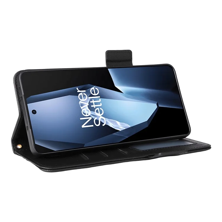 Capa de couro para OnePlus Ace 5 5G / Ace 5 Pro 5G / 13R Textura de lichia Carteira flip cover de telefone - Preto