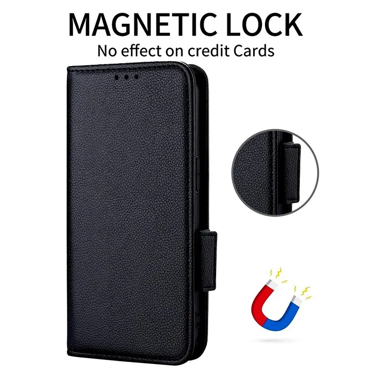 Capa de couro para OnePlus Ace 5 5G / Ace 5 Pro 5G / 13R Textura de lichia Carteira flip cover de telefone - Preto