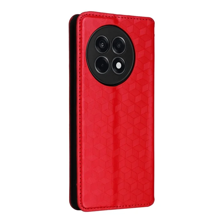 Étui portefeuille pour OnePlus Ace 5 5G / Ace 5 Pro 5G / 13R 5G, couverture en cuir avec motif en losange - Rouge