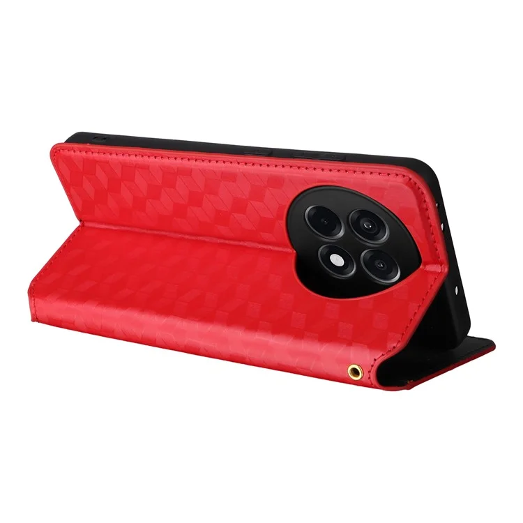 Étui portefeuille pour OnePlus Ace 5 5G / Ace 5 Pro 5G / 13R 5G, couverture en cuir avec motif en losange - Rouge