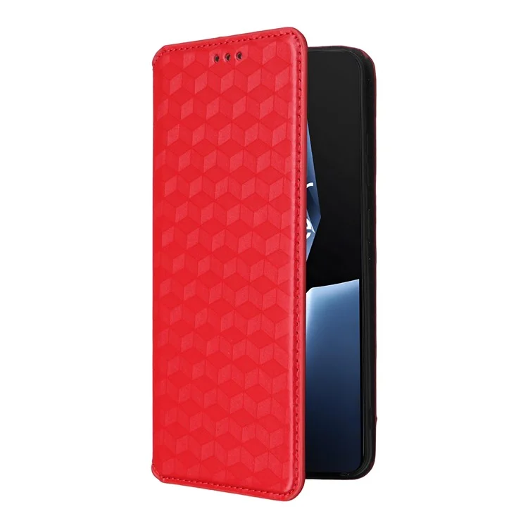 Étui portefeuille pour OnePlus Ace 5 5G / Ace 5 Pro 5G / 13R 5G, couverture en cuir avec motif en losange - Rouge