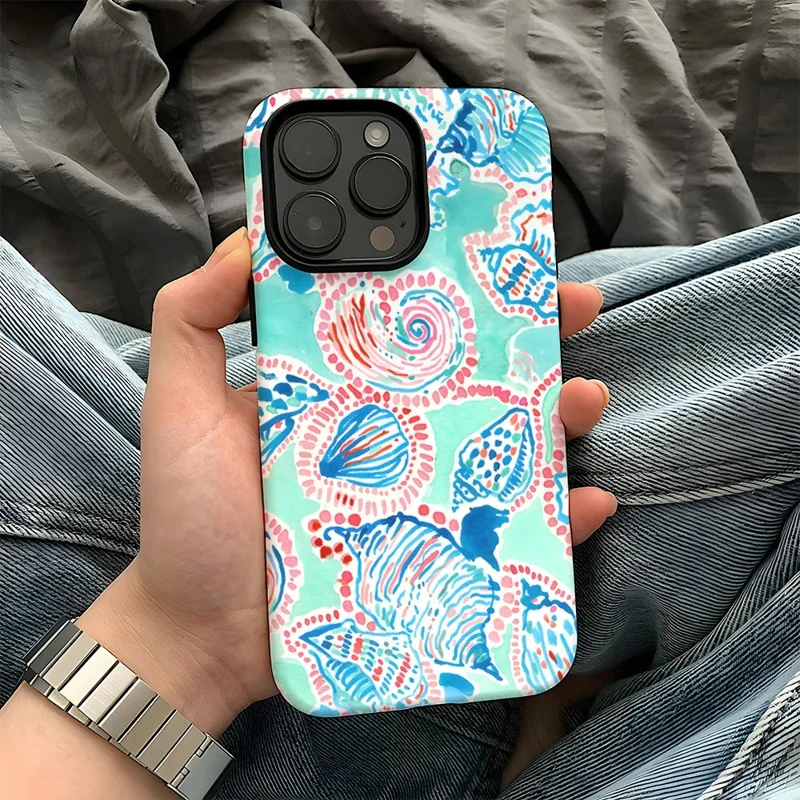 For iPhone 15 Pro Max Case Stylish Plant Pattern Shockproof PC + TPU Phone Back Cover -  DS100