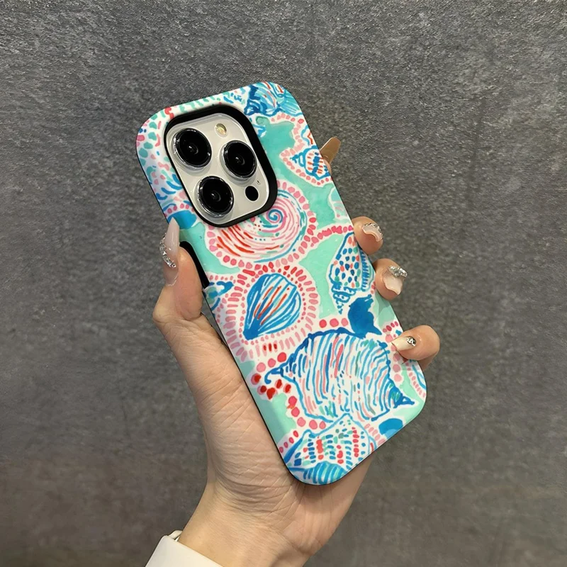 For iPhone 15 Pro Max Case Stylish Plant Pattern Shockproof PC + TPU Phone Back Cover -  DS100