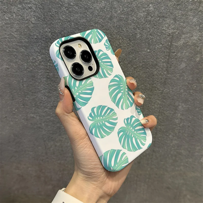 للهاتف iPhone 15 Pro Max غطاء خلفي بتصميم نباتي أنيق ومقاوم للصدمات مصنوع من مادة البولي كربونات والمطاط الحراري - DS99
