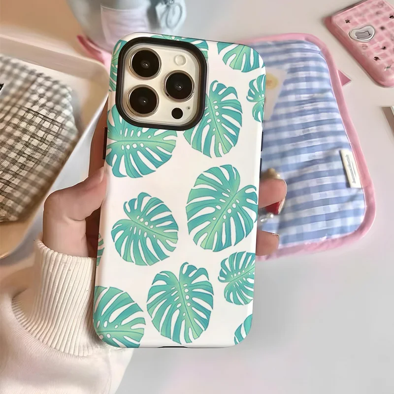 للهاتف iPhone 15 Pro Max غطاء خلفي بتصميم نباتي أنيق ومقاوم للصدمات مصنوع من مادة البولي كربونات والمطاط الحراري - DS99