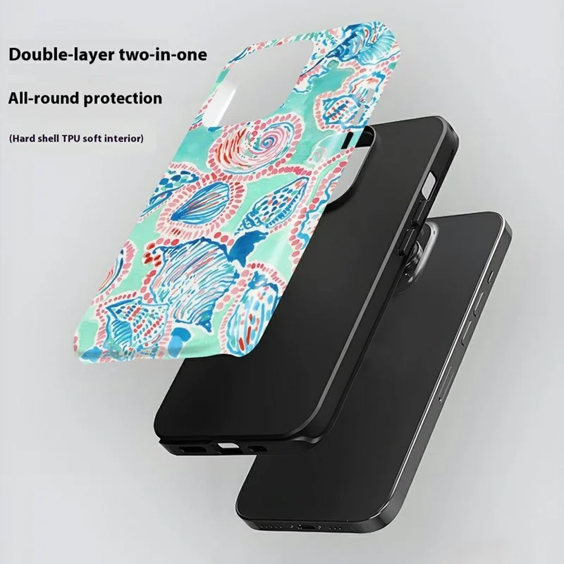 للهاتف iPhone 15 Pro Max غطاء خلفي بتصميم نباتي أنيق ومقاوم للصدمات مصنوع من مادة البولي كربونات والمطاط الحراري - DS99