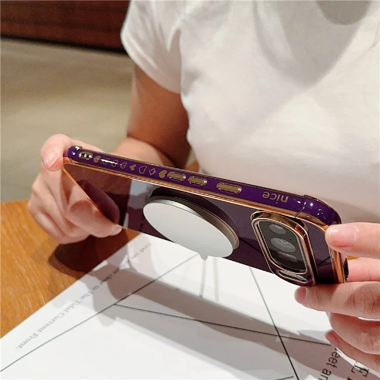 For Google Pixel 9 / 9 Pro Magnetic Case Electroplating Soft TPU Cover with Cute Love Heart - Dark Purple