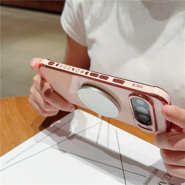 Funda magnética para Google Pixel 9 Pro XL, cubierta suave de TPU con electrochapado y corazón de amor lindo - Rosa pálido