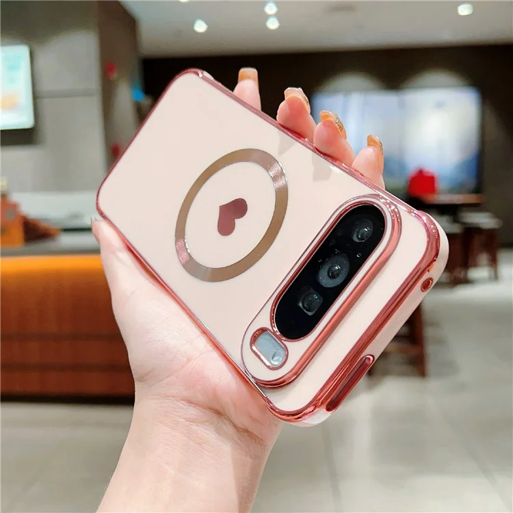 Funda magnética para Google Pixel 9 Pro XL, cubierta suave de TPU con electrochapado y corazón de amor lindo - Rosa pálido