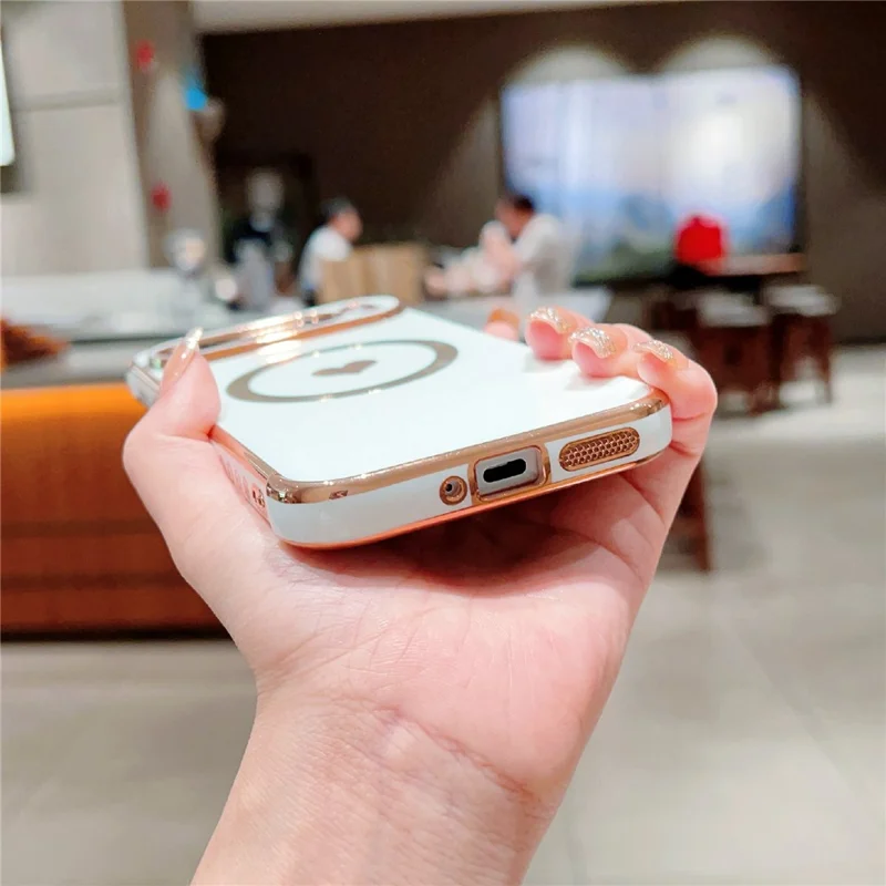 For Google Pixel 9 Pro XL Magnetic Case Electroplating Soft TPU Cover with Cute Love Heart - Ivory White