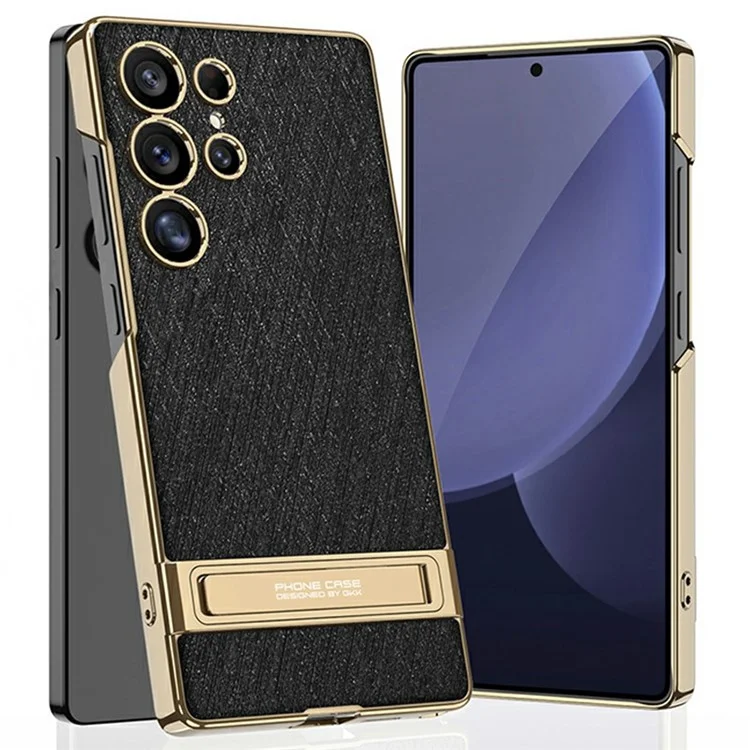Coque pour Samsung Galaxy S23 Ultra GKK en PC plaqué et PU avec support - Noir