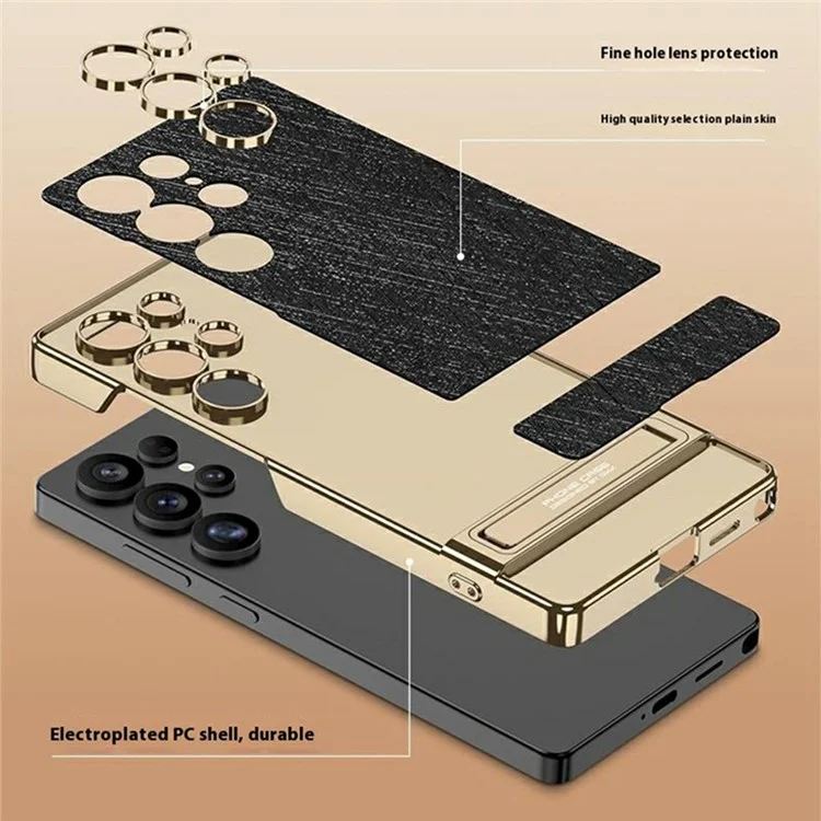 Coque pour Samsung Galaxy S23 Ultra GKK en PC plaqué et PU avec support - Noir