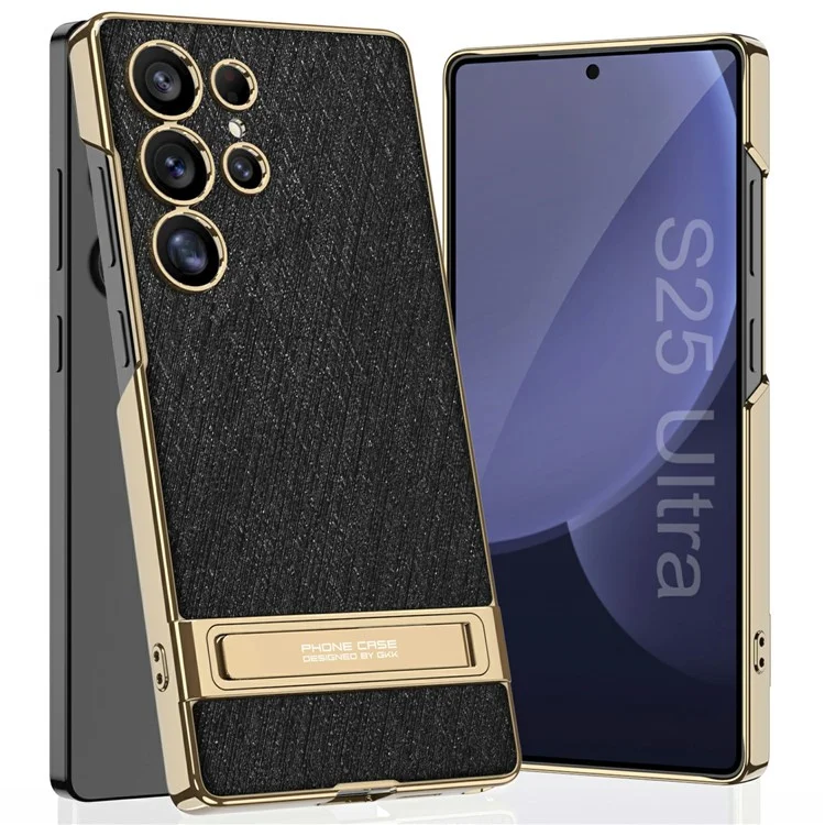 Coque GKK pour Samsung Galaxy S25 Ultra, coque de téléphone en PC électrolytique + PU avec support - Noir