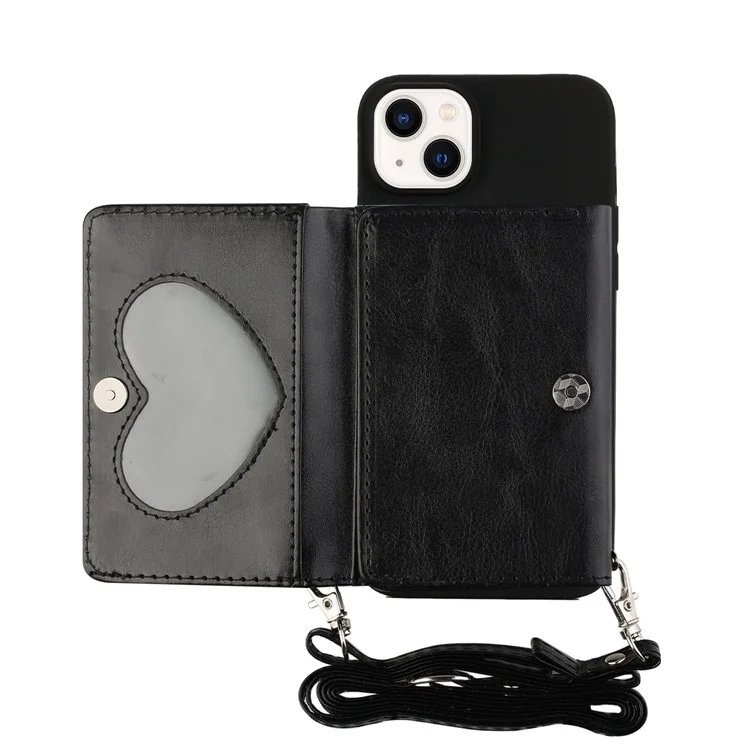 Корпус TPU с Кик-стрижкой Для Iphone 14, PU Leather Wallet Phone Phone с Плечевым Ремнем - Черный