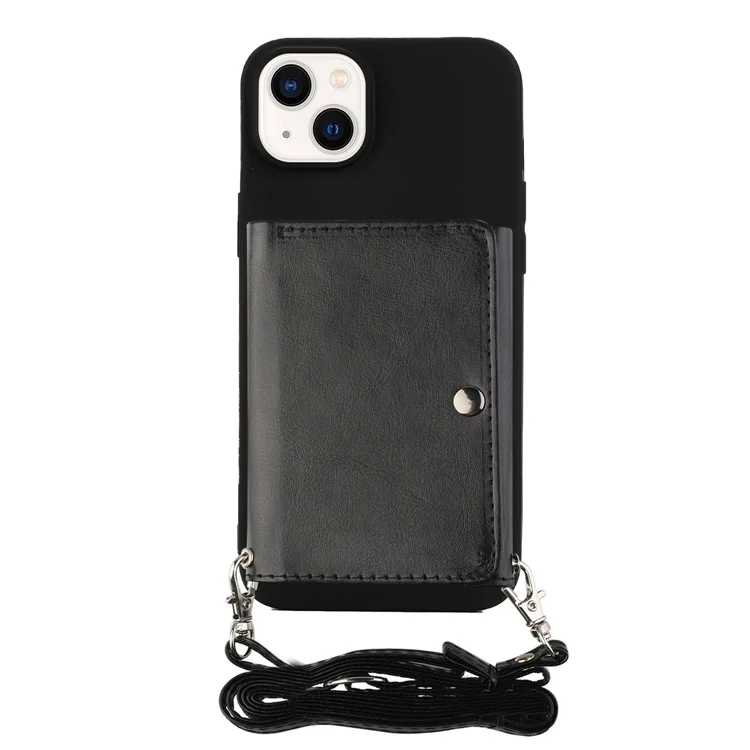 Корпус TPU с Кик-стрижкой Для Iphone 14, PU Leather Wallet Phone Phone с Плечевым Ремнем - Черный