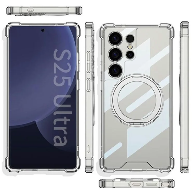GKK For Samsung Galaxy S25 Ultra Magnetic Case Airbag Shockproof TPU + PC Kickstand Phone Back Cover - Transparent