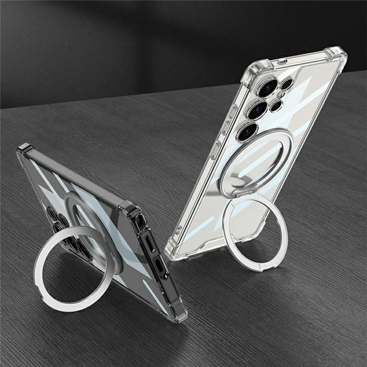GKK For Samsung Galaxy S25 Ultra Magnetic Case Airbag Shockproof TPU + PC Kickstand Phone Back Cover - Transparent