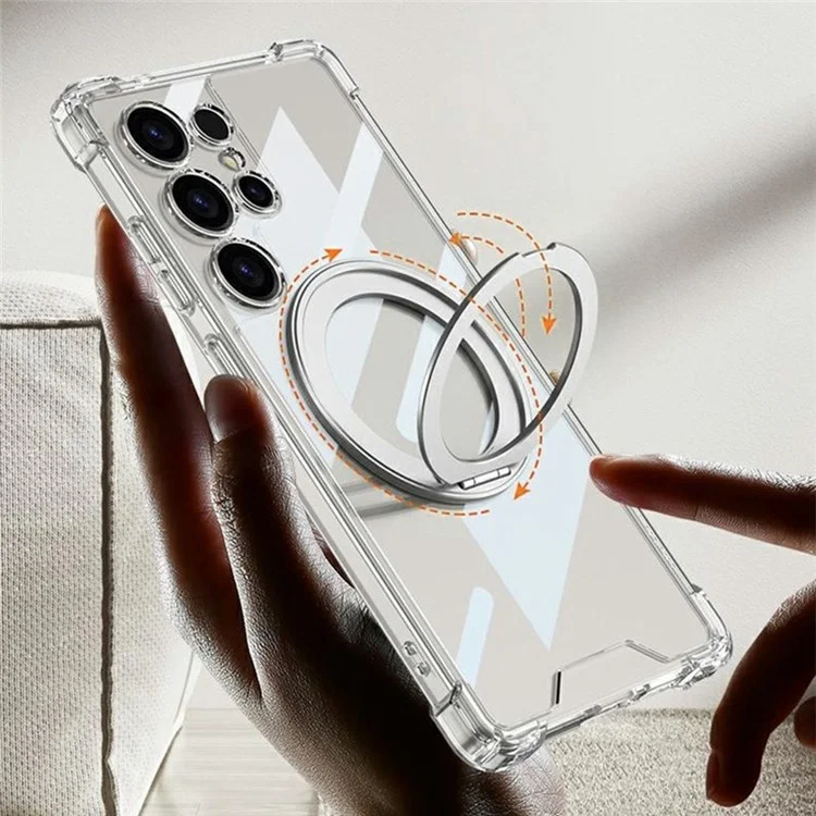 GKK For Samsung Galaxy S25 Ultra Magnetic Case Airbag Shockproof TPU + PC Kickstand Phone Back Cover - Transparent