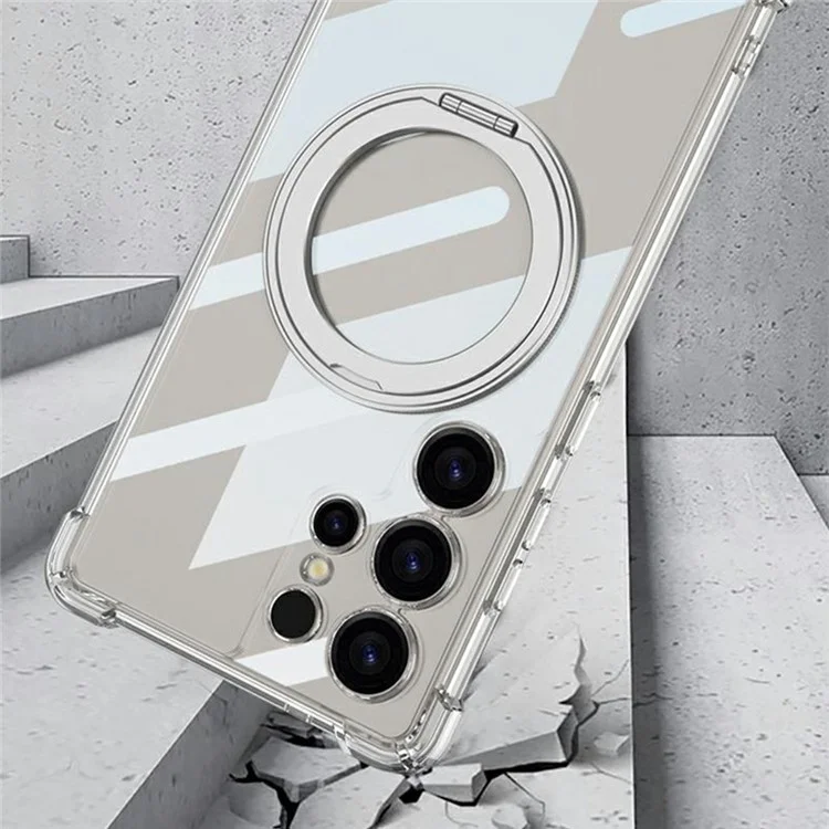 GKK For Samsung Galaxy S25 Ultra Magnetic Case Airbag Shockproof TPU + PC Kickstand Phone Back Cover - Transparent