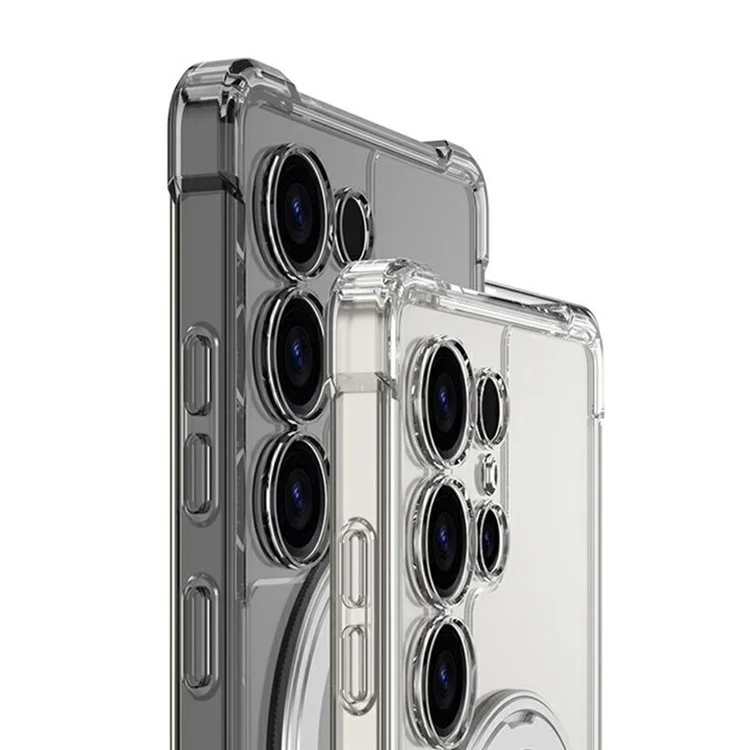 GKK For Samsung Galaxy S25 Ultra Magnetic Case Airbag Shockproof TPU + PC Kickstand Phone Back Cover - Transparent