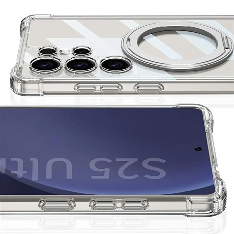 GKK For Samsung Galaxy S25 Ultra Magnetic Case Airbag Shockproof TPU + PC Kickstand Phone Back Cover - Transparent