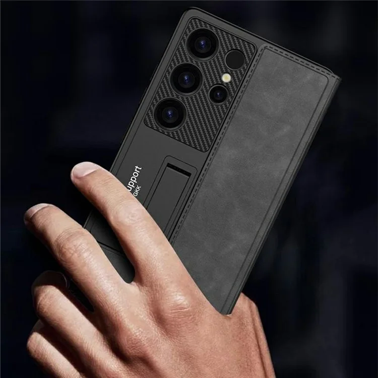 Étui pour Samsung Galaxy S25 Ultra GKK avec support de carte, béquille, housse de téléphone en cuir à fermeture magnétique - Marron